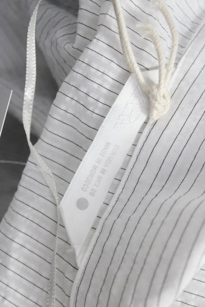 Zara Women Cropped White Viscose Collared Striped Long Sleeve Blouse Size M