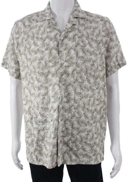 Magaschoni Mens Plant Print Short Sleeve Button Up Shirt White Size M