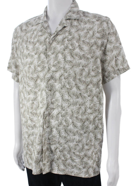 Magaschoni Mens Plant Print Short Sleeve Button Up Shirt White Size M
