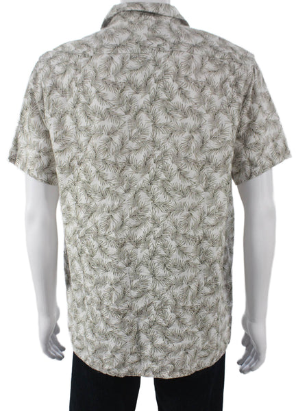 Magaschoni Mens Plant Print Short Sleeve Button Up Shirt White Size M