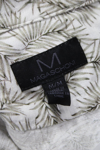 Magaschoni Mens Plant Print Short Sleeve Button Up Shirt White Size M