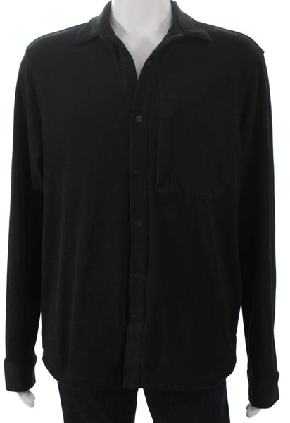 Zella Mens Sweat Jacket Button Up Black Polyester Collared Long Sleeve Size M