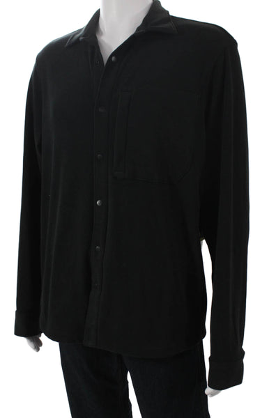 Zella Mens Sweat Jacket Button Up Black Polyester Collared Long Sleeve Size M