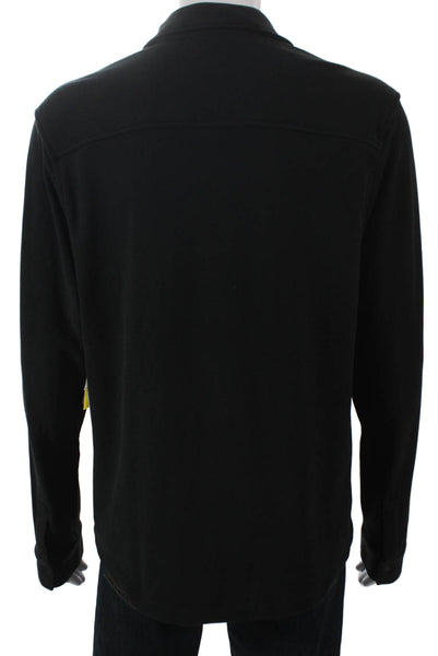 Zella Mens Sweat Jacket Button Up Black Polyester Collared Long Sleeve Size M