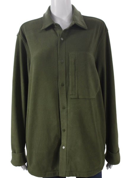 Zella Unisex Adults Basic Collared Button-Up Green Polyester Long Sleeve Size M
