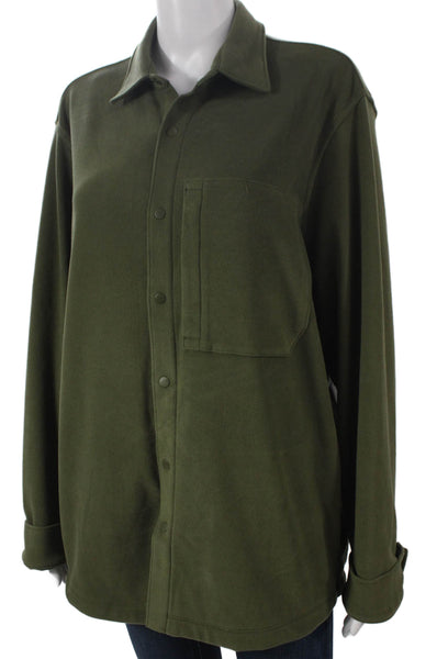 Zella Unisex Adults Basic Collared Button-Up Green Polyester Long Sleeve Size M