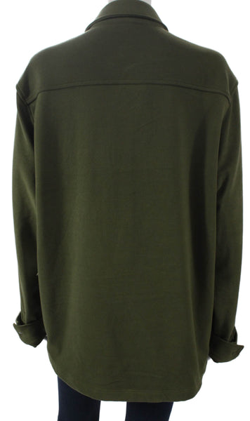 Zella Unisex Adults Basic Collared Button-Up Green Polyester Long Sleeve Size M