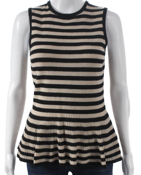 Autumn Cashmere Womens Striped Crew Neck Sweater Vest Beige Size S