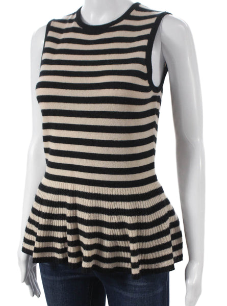 Autumn Cashmere Womens Striped Crew Neck Sweater Vest Beige Size S