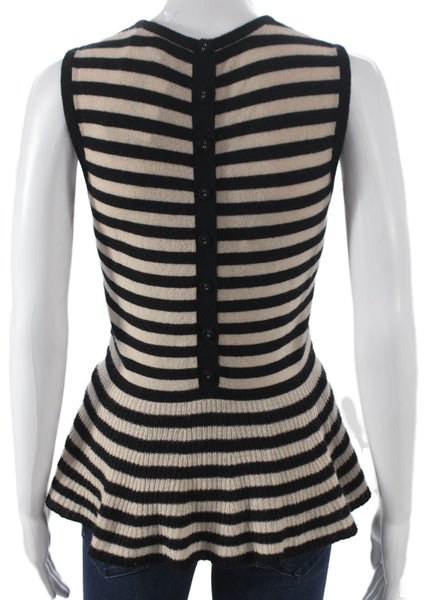 Autumn Cashmere Womens Striped Crew Neck Sweater Vest Beige Size S