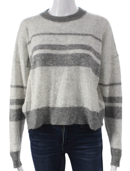 Autumn Cashmere Women Gray Striped Crewneck Pullover Long Sleeve Size S