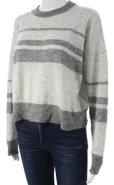 Autumn Cashmere Women Gray Striped Crewneck Pullover Long Sleeve Size S