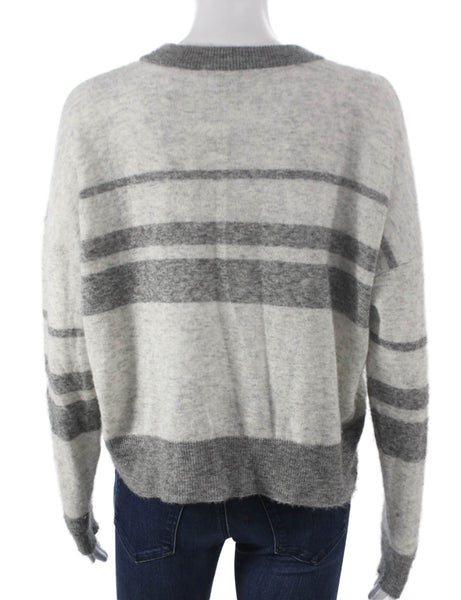 Autumn Cashmere Women Gray Striped Crewneck Pullover Long Sleeve Size S