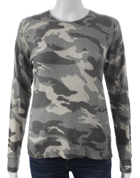 Zadig & Voltaire Women Cashmere Camouflage Crewneck Pullover Gray Size XS