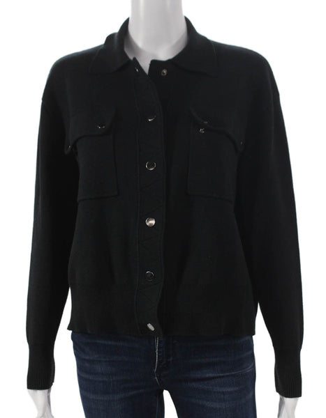 Cotton By Autumn Cashmere Women Black Collared Cardigan Long Sleeve Size S
