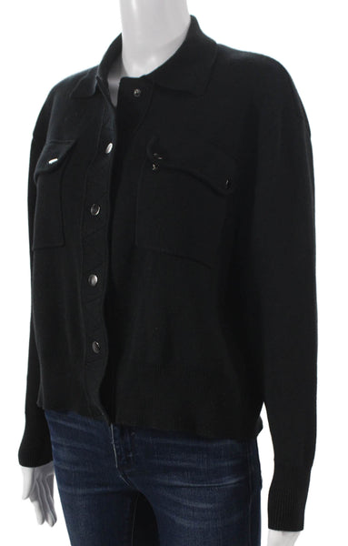 Cotton By Autumn Cashmere Women Black Collared Cardigan Long Sleeve Size S