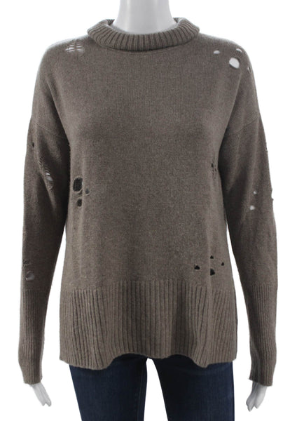 Autumn Cashmere Women Cowl Neck Pullover Sweater Brown Long Sleeve Size S