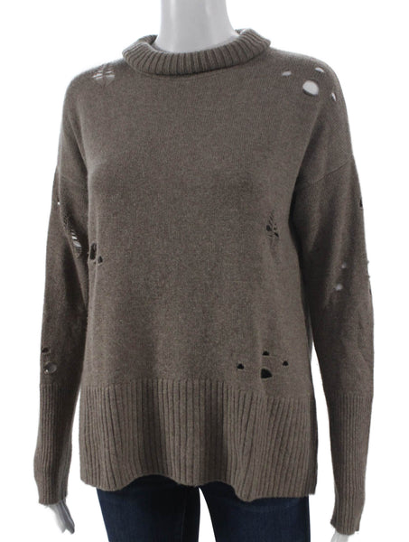 Autumn Cashmere Women Cowl Neck Pullover Sweater Brown Long Sleeve Size S