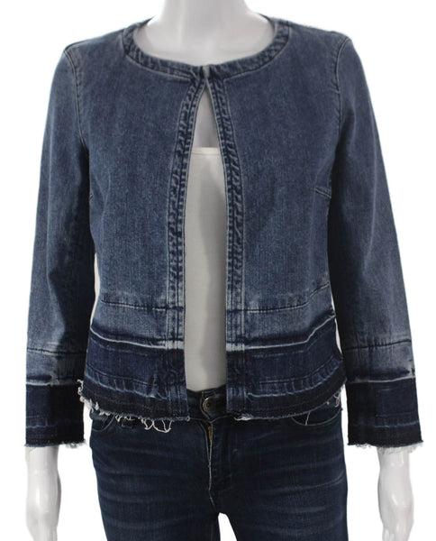 Theory Womens Basic Jacket Blue 3/4 Sleeve Hook Eye Size S