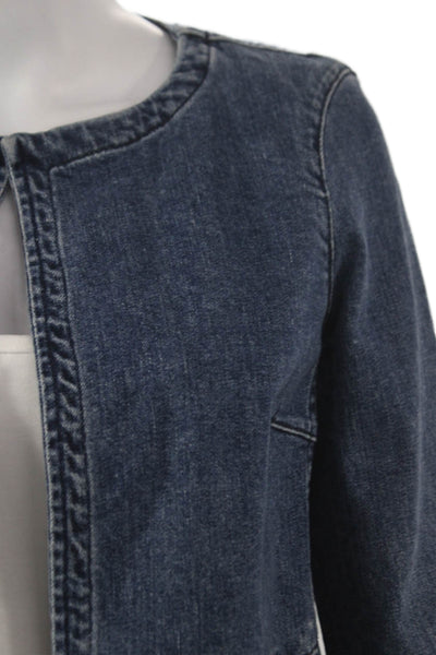 Theory Womens Basic Jacket Blue 3/4 Sleeve Hook Eye Size S