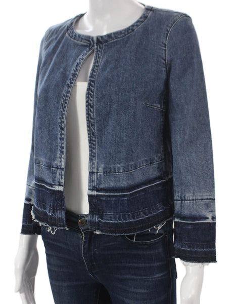 Theory Womens Basic Jacket Blue 3/4 Sleeve Hook Eye Size S
