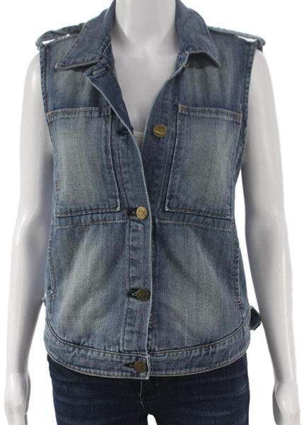 McGuire Womens Military Cotton Button Front Blue Vest Sleeveless Size S