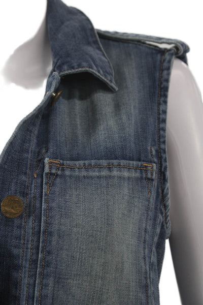 McGuire Womens Military Cotton Button Front Blue Vest Sleeveless Size S