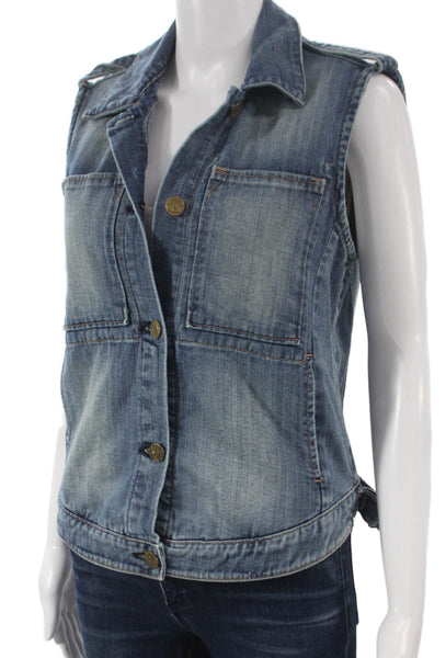 McGuire Womens Military Cotton Button Front Blue Vest Sleeveless Size S