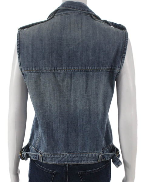 McGuire Womens Military Cotton Button Front Blue Vest Sleeveless Size S