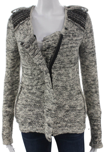 Jamison Women Cardigan Gray Cotton Collared Zip Long Sleeve Solid Size XS