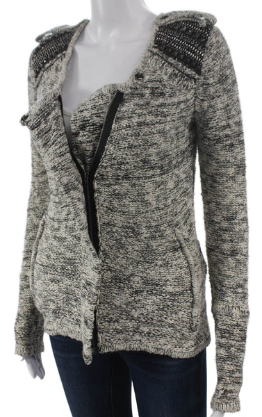 Jamison Women Cardigan Gray Cotton Collared Zip Long Sleeve Solid Size XS
