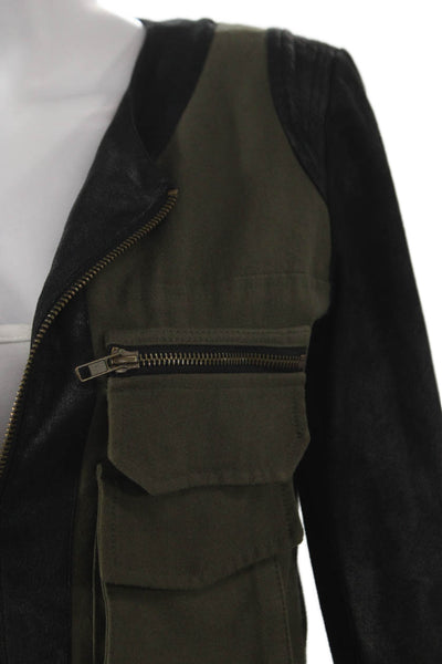 Georgie Womens Military Jacket Green Cotton Zip Solid Long Sleeve Fall Size S