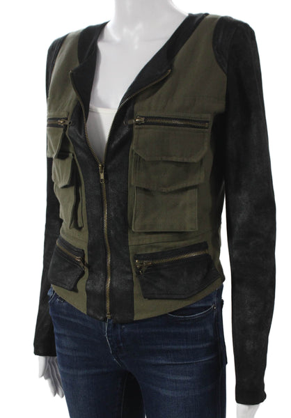 Georgie Womens Military Jacket Green Cotton Zip Solid Long Sleeve Fall Size S