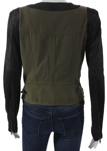 Georgie Womens Military Jacket Green Cotton Zip Solid Long Sleeve Fall Size S
