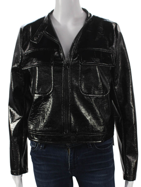 Elliott Lauren Womens Basic Jacket Black Polyurethane Zip Long Sleeve Size 6