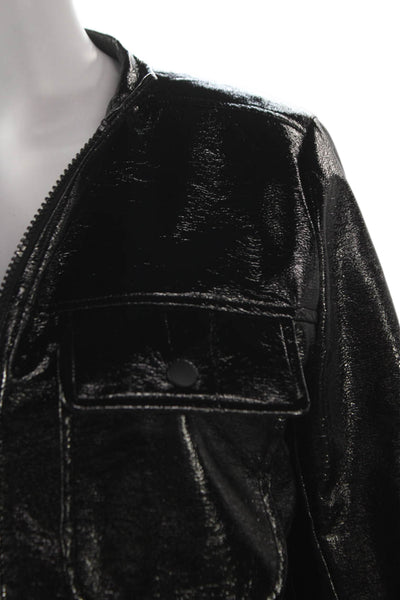 Elliott Lauren Womens Basic Jacket Black Polyurethane Zip Long Sleeve Size 6