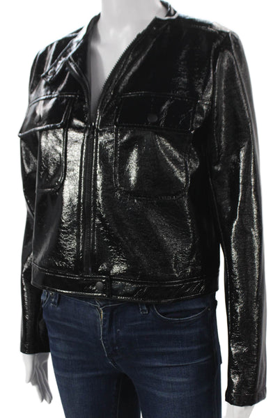 Elliott Lauren Womens Basic Jacket Black Polyurethane Zip Long Sleeve Size 6
