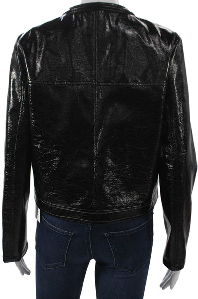 Elliott Lauren Womens Basic Jacket Black Polyurethane Zip Long Sleeve Size 6