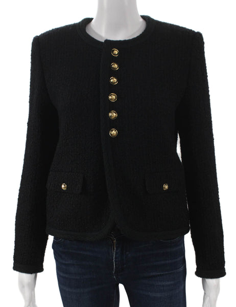 Celine Women Basic Wool Jacket Black Button Long Sleeve Size 36