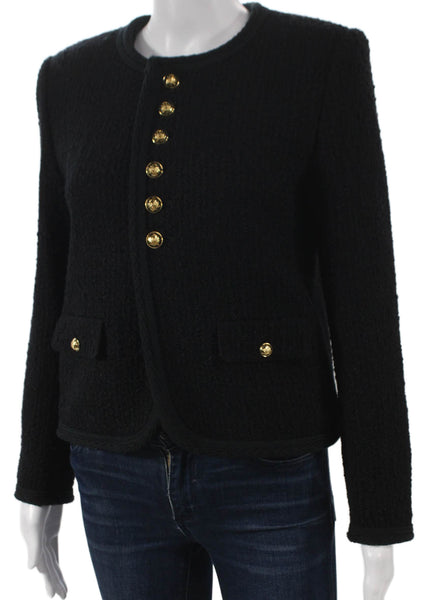 Celine Women Basic Wool Jacket Black Button Long Sleeve Size 36