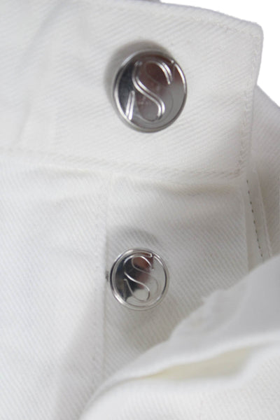 SPRWMN Women Straight Jeans White Cotton Button 24in Size 29