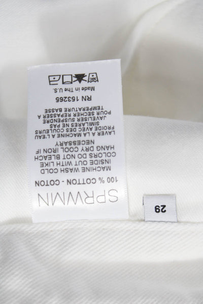 SPRWMN Women Straight Jeans White Cotton Button 24in Size 29