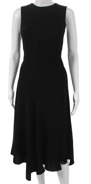 Vince Women A-Line Black Polyester Sleeveless Round Neck Long Dress Zip Size 0