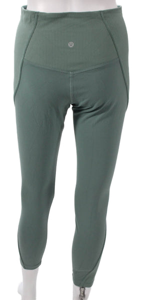Lululemon Womens Ankle Leggings Green Striped Polyester Blend Pull On Size S