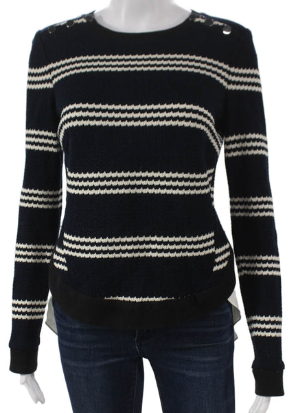 Veronica Beard Women Pullover Sweater Blue Cotton Striped Crewneck Size S