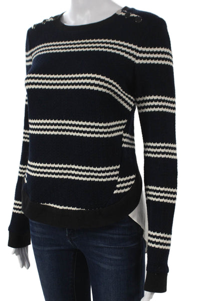 Veronica Beard Women Pullover Sweater Blue Cotton Striped Crewneck Size S