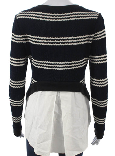 Veronica Beard Women Pullover Sweater Blue Cotton Striped Crewneck Size S
