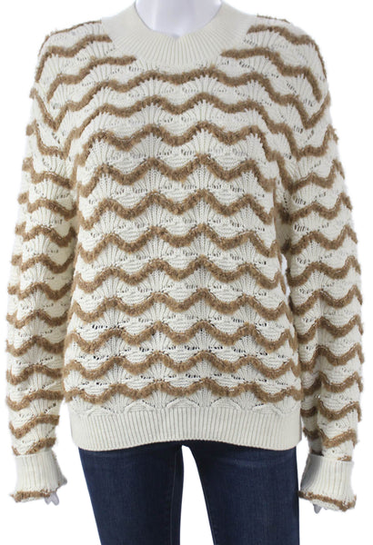 Rebecca Taylor Women Sweater White Geometric Long Sleeve Size L