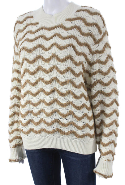 Rebecca Taylor Women Sweater White Geometric Long Sleeve Size L
