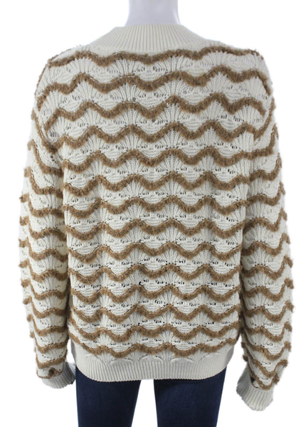 Rebecca Taylor Women Sweater White Geometric Long Sleeve Size L